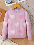 Girls Warm & Casual Long Sleeve Hearts Pattern Knit Cotton Sweater For Spring & Fall