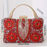 Elegant Floral Rhinestone Clutch with Secure Buckle - Dazzle at Dinners & Galas - Polyester Lined for Durability