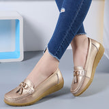 Womens Low Wedge Loafers - Lightweight & Anti-slip Slip-Ons - Comfortable Soft Sole Solid Color Flats for Everyday Style