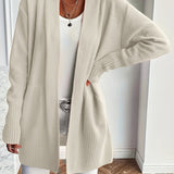 Chic Long Sleeve Knit Cardigan - Cozy Pockets & Open Front - Versatile for Casual Wear, Women's Apparel