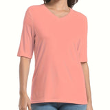 Vibrant Solid Color V-Neck T-Shirt - Soft, Breathable, Casual Half Sleeve Design for Spring & Summer - Women's Comfortable Clothing for Everyday Wear