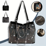 Glittering Rhinestone Shoulder Bag - Fashionable Chain Decor Tote - Shimmering Bling-Bling Evening Handbag for Glam Women