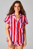 Color Block Striped Short Sleeve Pajamas Set