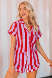 Color Block Striped Short Sleeve Pajamas Set