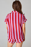 Color Block Striped Short Sleeve Pajamas Set