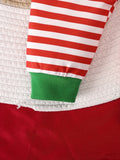 Cute Baby Boys Christmas Party Clothes Set, 2-piece Cute Santa Stripes Print Long Sleeve Pullover & Elastic-waist Pants, With Green Slice, Festive Comfy Boys Toddlers Outfits, Outdoor Cloth