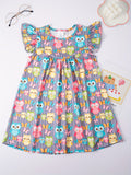 Girls Summer Frill Sleeve Swing Dress with Adorable Animal Prints - Playful & Perfect for Warm Weather