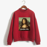 Sweatshirts Monday Mona Lisa Printed Hoodies Women Fleece Long Sleeve O Neck Loose Sweatshirt Girls Women Hoodie Pullovers Winter Autumn