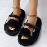 lovefery - Pure Black Casual Living Patchwork Contrast Round Keep Warm Comfortable Shoes