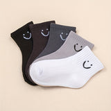 5 Pairs Of Boy's Trendy Cartoon Smile Pattern Crew Socks, Breathable Comfy Casual Style Unisex Socks For Kids Outdoor All Seasons Wearing