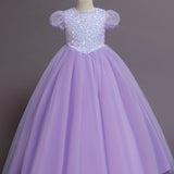 Girls Princess Dress - Exquisite Formal Design with Sparkling Sequins, Fluffy Puff Sleeves, and Fit-and-Flare Silhouette - Perfect for Little Princesses, Birthday Celebrations, and Show-Stopping Piano Performances