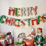 New Merry Christmas Banner Christmas Party Decoration Balloon Set (16 Inch 3D Letters) - Cute Candy Style Santa Claus Snowman Deer Foil Balloon Studio Props Paper Fan Christmas Party Supplies, Christmas Decoration Supplies Banner