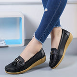 Womens Low Wedge Loafers - Lightweight & Anti-slip Slip-Ons - Comfortable Soft Sole Solid Color Flats for Everyday Style