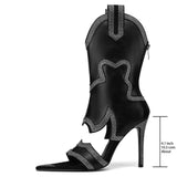 FancyQueen Peep Toe Booties Women Western Rhinestone Embellished Sexy Stiletto Fashion High Heel Elegance