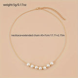 1pc Minimalist Elegant Style 18k Gold Plated Chain Faux Pearl Small Round Beaded Pendant Necklace Jewelry Women's Necklace