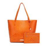 Crocodile Embossed Tote Bag Set, Elegant Shoulder Bag With Clutch Purse, Women's Office & Work Handbag