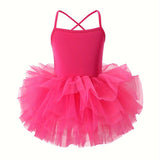 Brief Sleeveless Slingback Tutu Dress for Girls - Vibrant Solid Color, Puffy, Flared, Slim Fit, Medium Stretch, Hand Washable, All-Season Ballet Dance Wear