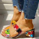 lovefery - Colour Casual Patchwork Round Out Door Wedges Shoes