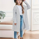 Chic & Cozy Girls' Long Knit Cardigan - Durable, Easy-Care & High-Stretch Fabric, Perfect for Spring/Fall, Versatile Casual Style