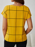 Elegant Plaid V-Neck Blouse for Women - Chic, Comfortable & Versatile, Perfect for Spring/Summer/Fall