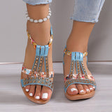 lovefery - Silver Casual Patchwork Rhinestone Fish Mouth Out Door Wedges Shoes (Heel Height 1.57in)