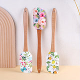 1pc Detachable Floral Print Silicone Spatula with Wooden Handle, Food-Safe Kitchen Baking Tool for Home Cooking, Assorted Designs