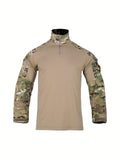 Combat Ready Men's Camo Shirt - Long Sleeve 1/4 Zip Outdoor Performance Top with Moisture-Wicking Fabric and Multiple Pockets for Hiking, Camping, and Tactical Activities