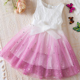 Lovely Galaxy Princess Dress for Little Girls - Elegant Lace Splicing, Sleeveless, Ribbon Detailed, Non-Stretch Polyester Tulle Dress for Summer - Ideal Gift for Birthday or Special Occasions