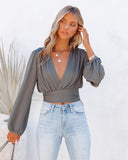 Vittoria Tie Front Crop Blouse - Medium Grey