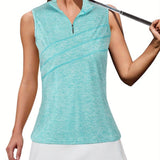 Stylish Sleeveless V Neck Polo Shirt for Women - Breathable, Moisture-Wicking, Quick-Drying, Athletic Fit, Zip Collar, Ideal for Golf, Tennis, Workout, Summer Outfit, and Casual Wear - Perfect for Active Ladies