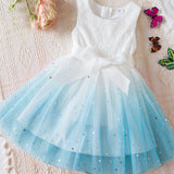 Lovely Galaxy Princess Dress for Little Girls - Elegant Lace Splicing, Sleeveless, Ribbon Detailed, Non-Stretch Polyester Tulle Dress for Summer - Ideal Gift for Birthday or Special Occasions