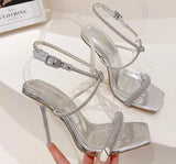 New European and American Foreign Trade Roman Luxury Water Diamond Transparent Fine Heel Ultra High Heel Sandals Wedding Shoes in Three Colors