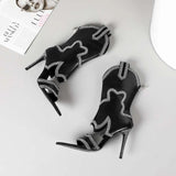 FancyQueen Peep Toe Booties Women Western Rhinestone Embellished Sexy Stiletto Fashion High Heel Elegance