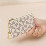 Mini Geometric Pattern Coin Purse, Zipper Clutch Carry On Bag With Keychain, PU Leather Wallet