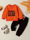 Buy 1 Get 1 Free, 2 Pcs Adorable Toddler Baby Boy Halloween Outfits - Long Sleeve Letter Print Sweatshirt and Casual Pants Set for Fall Winter - Soft, Comfortable, and Cozy Clothes for Little Ones