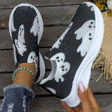 lovefery - Black Casual Patchwork Printing Round Comfortable Out Door Shoes