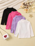 4pcs Girls Stretchy Turtleneck Stretch Ribbed Long Sleeve Base Layer Tops