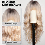 Long Curly Wavy Wig With Bangs Synthetic Wig Beginners Friendly Heat Resistant Elegant For Daily Use Wigs For Women