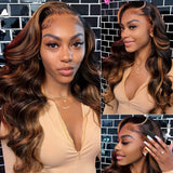 13x6 1B/30 Highlight Lace Front Wig Human Hair 200% Density Body Wave HD Transparent Lace Frontal Wigs Human Hair Colored Balayage Wig For Black Women