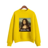 Sweatshirts Monday Mona Lisa Printed Hoodies Women Fleece Long Sleeve O Neck Loose Sweatshirt Girls Women Hoodie Pullovers Winter Autumn