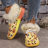 lovefery - Black Casual Patchwork Frenulum Printing Round Keep Warm Comfortable Out Door Shoes