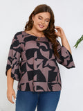 Plus Size Elegant Geometric Print Shirting Blouse - Crew Neck, Asymmetrical, Non-Stretch Polyester Fabric, Random Printing, Machine Washable - Perfect for Summer and All Seasons