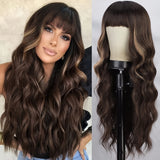 Long Curly Wavy Wig With Bangs Synthetic Wig Beginners Friendly Heat Resistant Elegant For Daily Use Wigs For Women