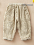 Baby Boys, 100% Pure Cotton, All-match Corduroy Pants, Autumn And Winter Stylish Cotton Patched Casual Carrot Shape Pants