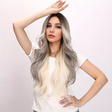 28-Inch Long Curly Gray Gradient Wig for Women - Soft, Bouncy, and Natural-Looking Synthetic Hair - Elastic Net Cap, Elegant Style, Suitable for Daily Wear and Role-Playing