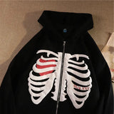 Womens Hoodies Sweatshirts Y2K Skeleton Women Vrouwen Gothic Zwart Zip Up Oversized Sweatshirt Dames Retro Harajuku Capuchon Streetwear Tops 230928