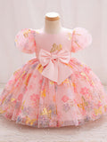 Stunning One-of-a-Kind Golden Floral Mesh Princess Dress for Girls - Delicately Crafted with Intricate Details, Perfect for Weddings, Birthdays, and Special Occasions - Soft, Comfortable, and Elegant Design for Little Princesses