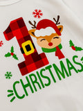 2pcs Baby Boys Christmas Elk Long Sleeve Onesie Top + Contrast Color Plaid Footed Trousers Set