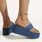 lovefery - Blue Casual Patchwork Solid Color Round Comfortable Wedges Shoes