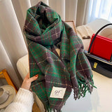 Cozy Vintage-Inspired Plaid Scarf for Women - Soft Imitation Cashmere, Warm & Windproof Knit Shawl for Autumn/Winter